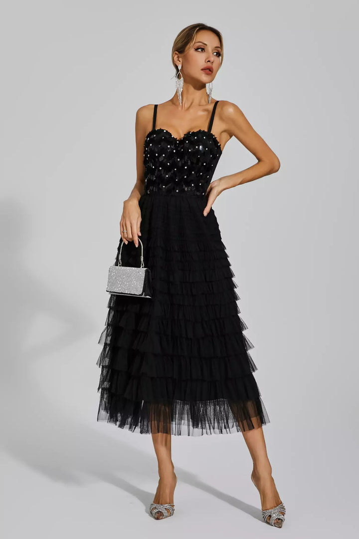 Tatiana Black Sequins Slip Dress