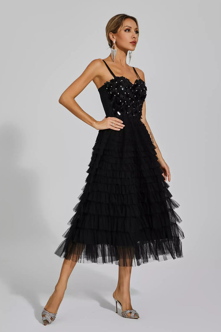 Tatiana Black Sequins Slip Dress