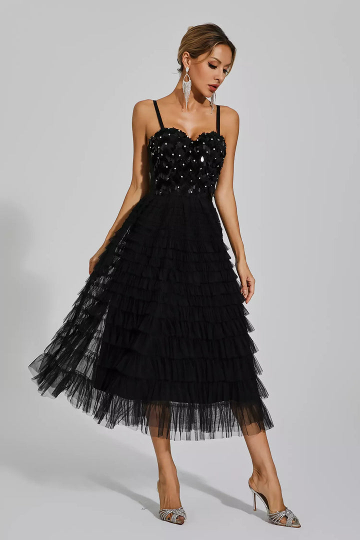 Tatiana Black Sequins Slip Dress