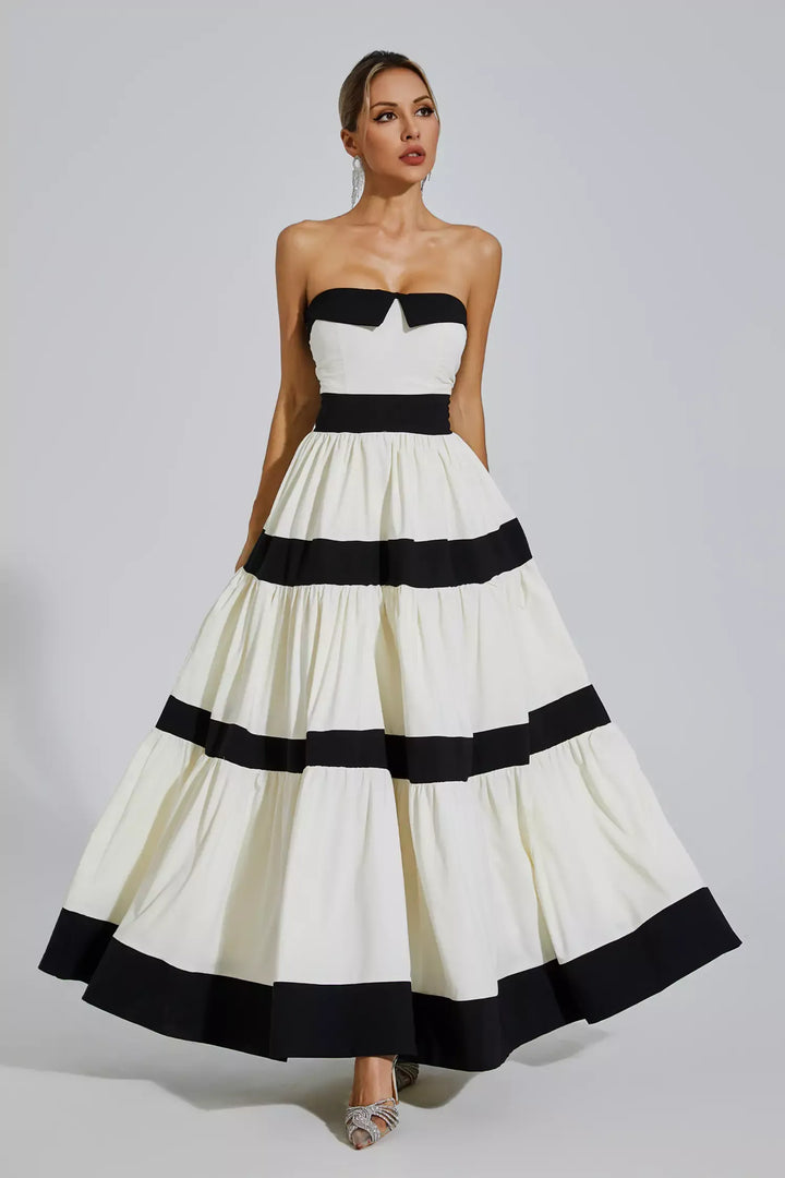 Valery White Striped Bowknot Maxi Dress