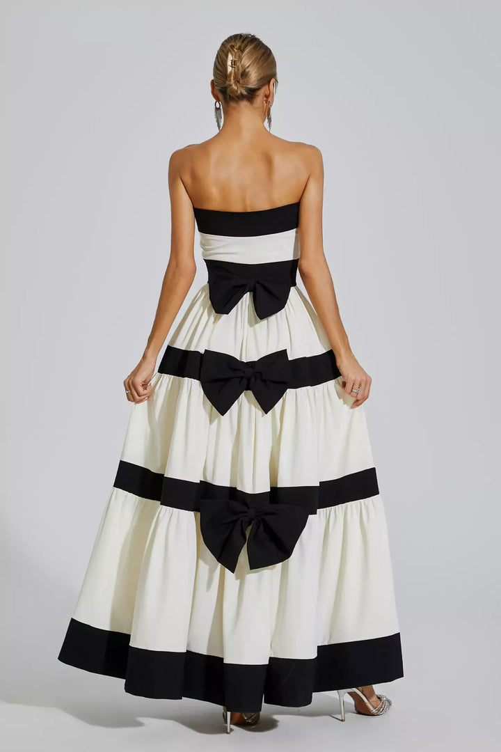 Valery White Striped Bowknot Maxi Dress