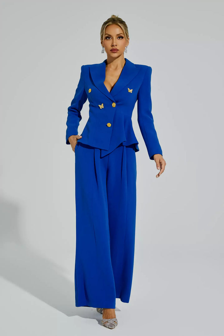 Viola Blue Butterflies Button Blazer Set