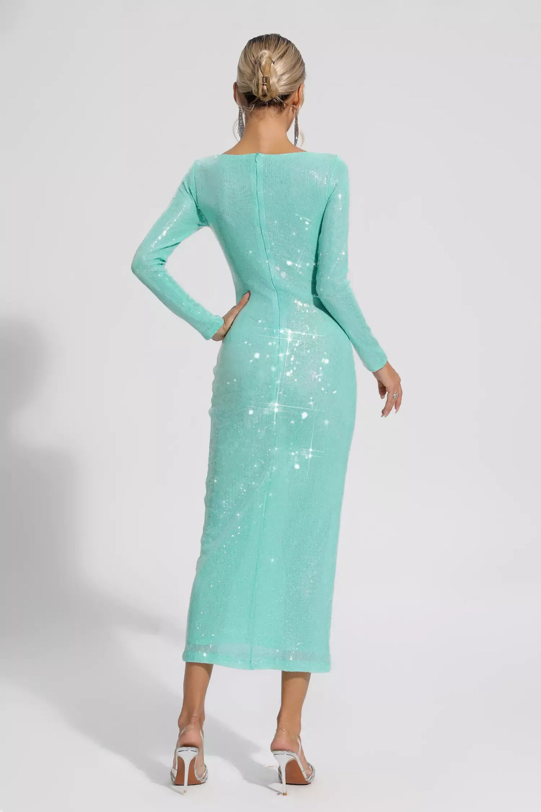 Winnie Green Long Sleeve Sequin Midi Dress