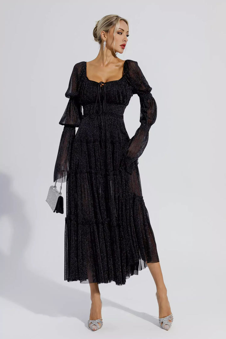 Yaretzi Black Sequin Long Sleeve Maxi Dress