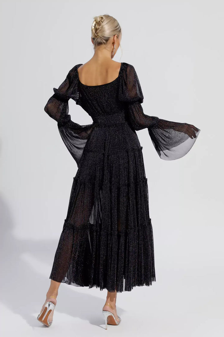 Yaretzi Black Sequin Long Sleeve Maxi Dress