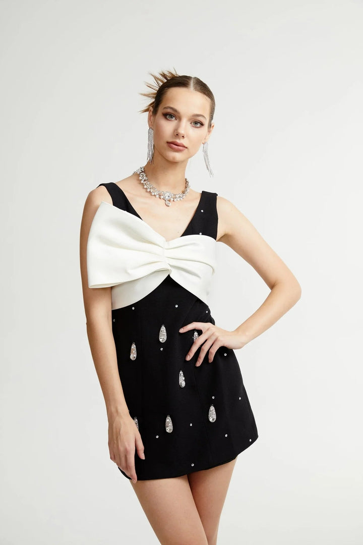 Black White Bowknot Mini Dress