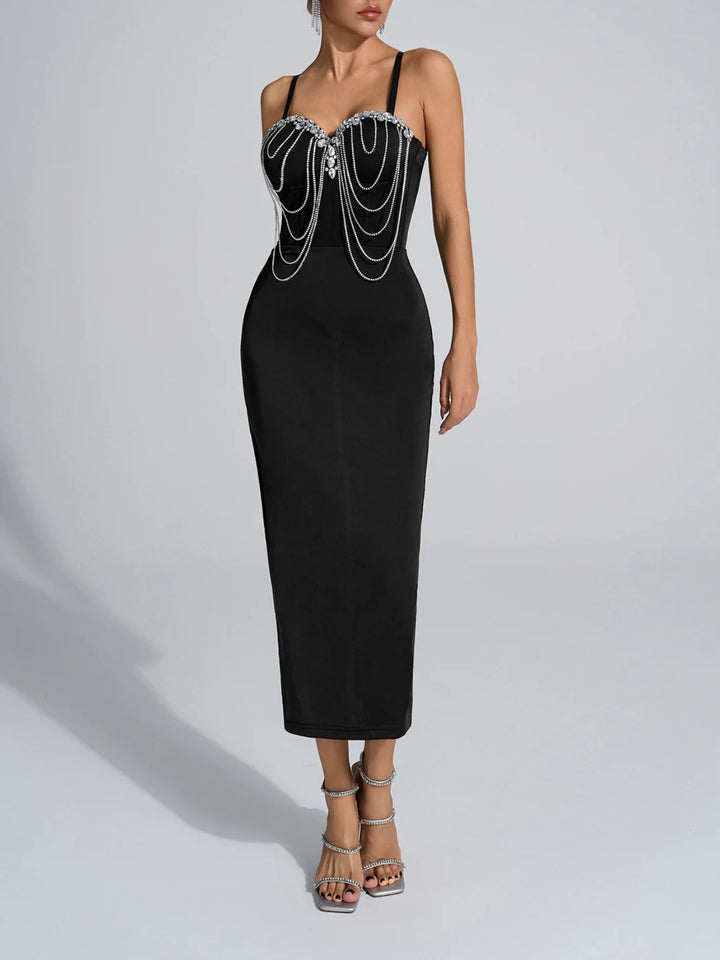 Simple Diamond Chain Fringed Midi Dress