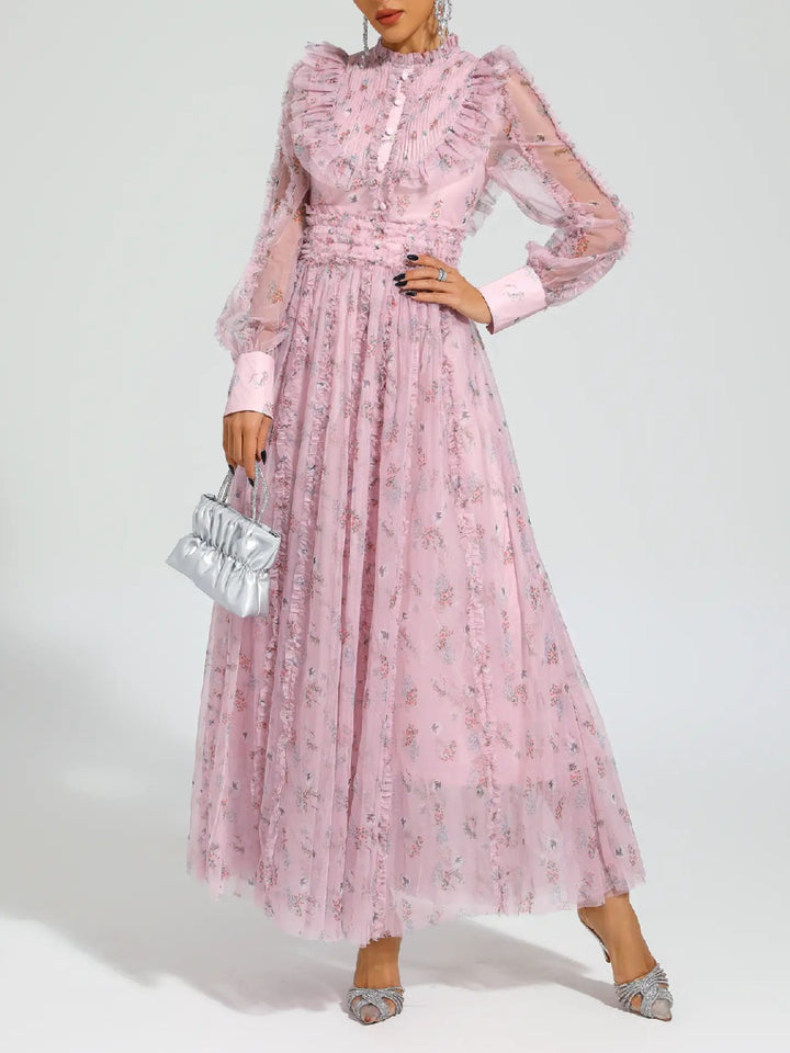 Elegant Fungus Edge Floral Maxi Dress