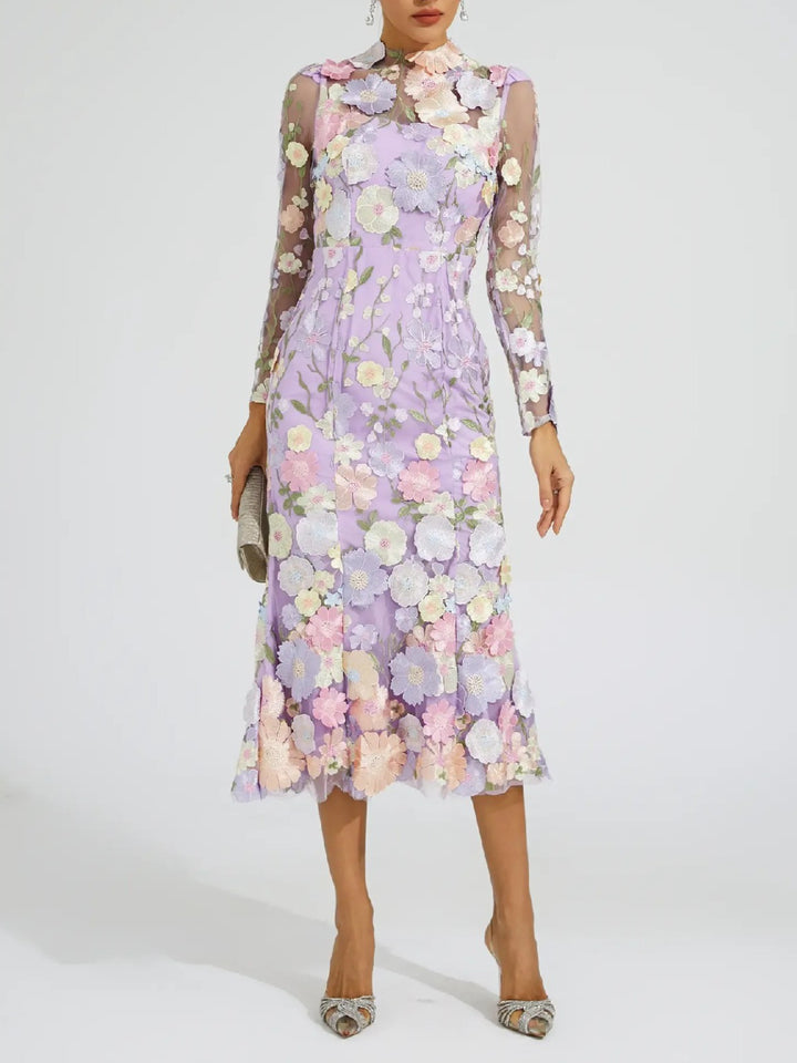 Elegant Embroidered Three-dimensional Flower Dress