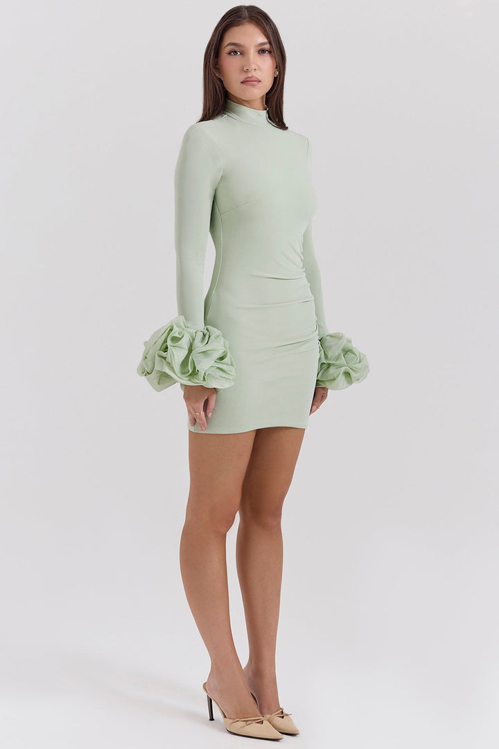 Green Flower Cuff Mini Dress