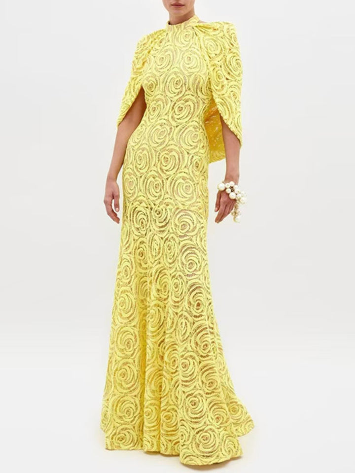 Elegant Embroidered Hollow Maxi Dress