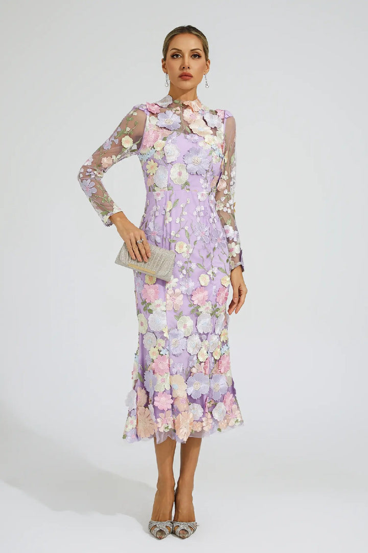 Elegant Embroidered Three-dimensional Flower Dress