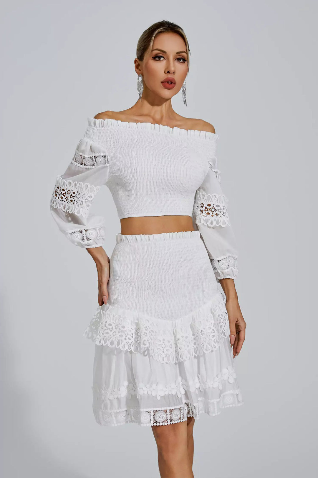 Fashion Embroidery Lace Ruffle Edge Two-piece Set