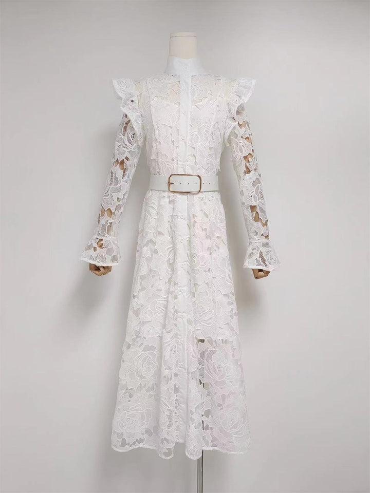 Emma Embroidery Long-Sleeved Hollow Dress