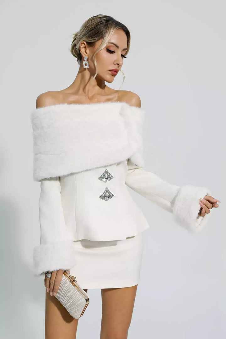 Elegant Fox Fur Rhinestone Two-piece Set