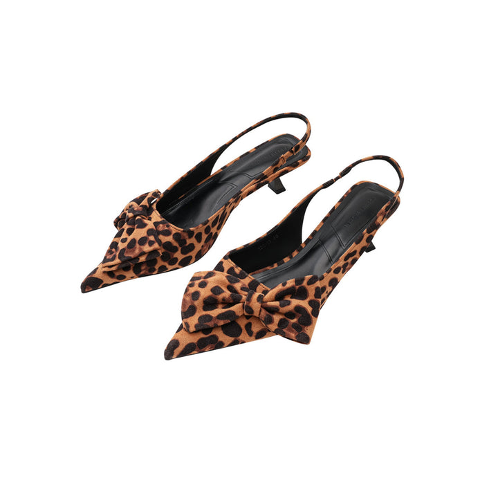 Leopard Bow Pointed Sandals