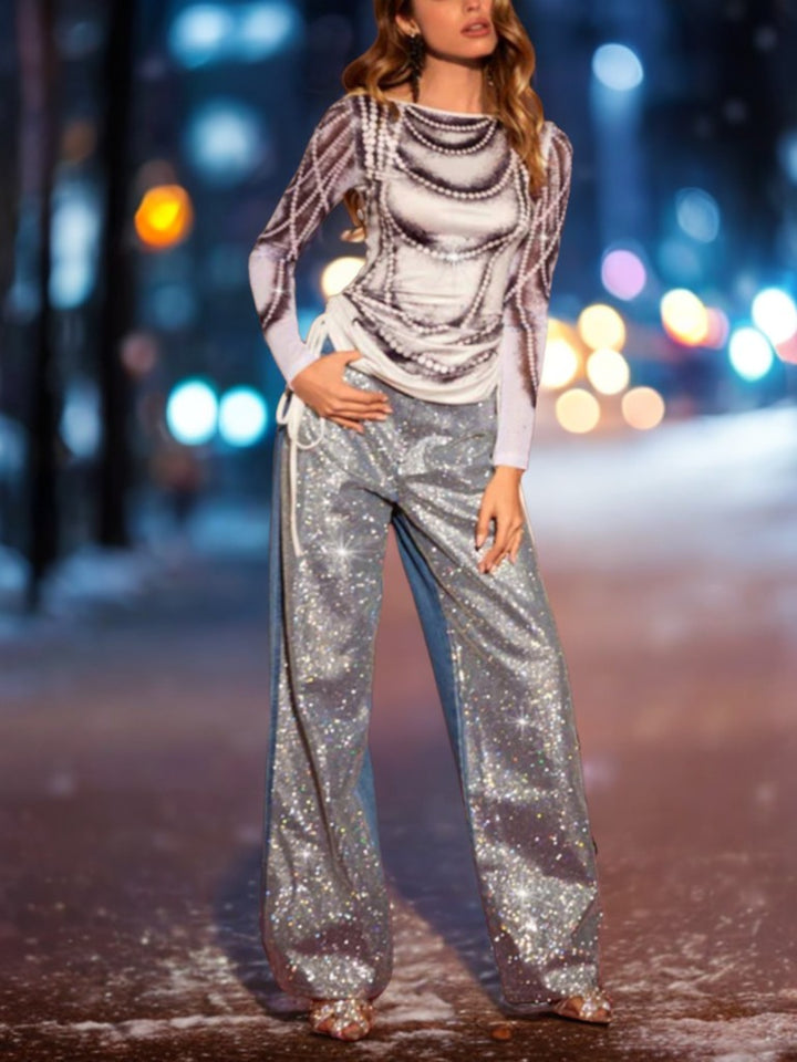 Rhinestone Denim Pants