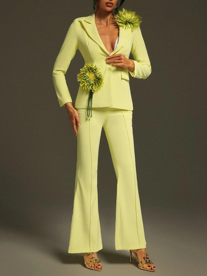 Temperament Three-dimensional Flower Suit Two-piece Set