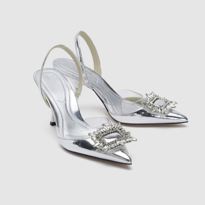 Rhinestone Buckle Pointed Stiletto Sandals