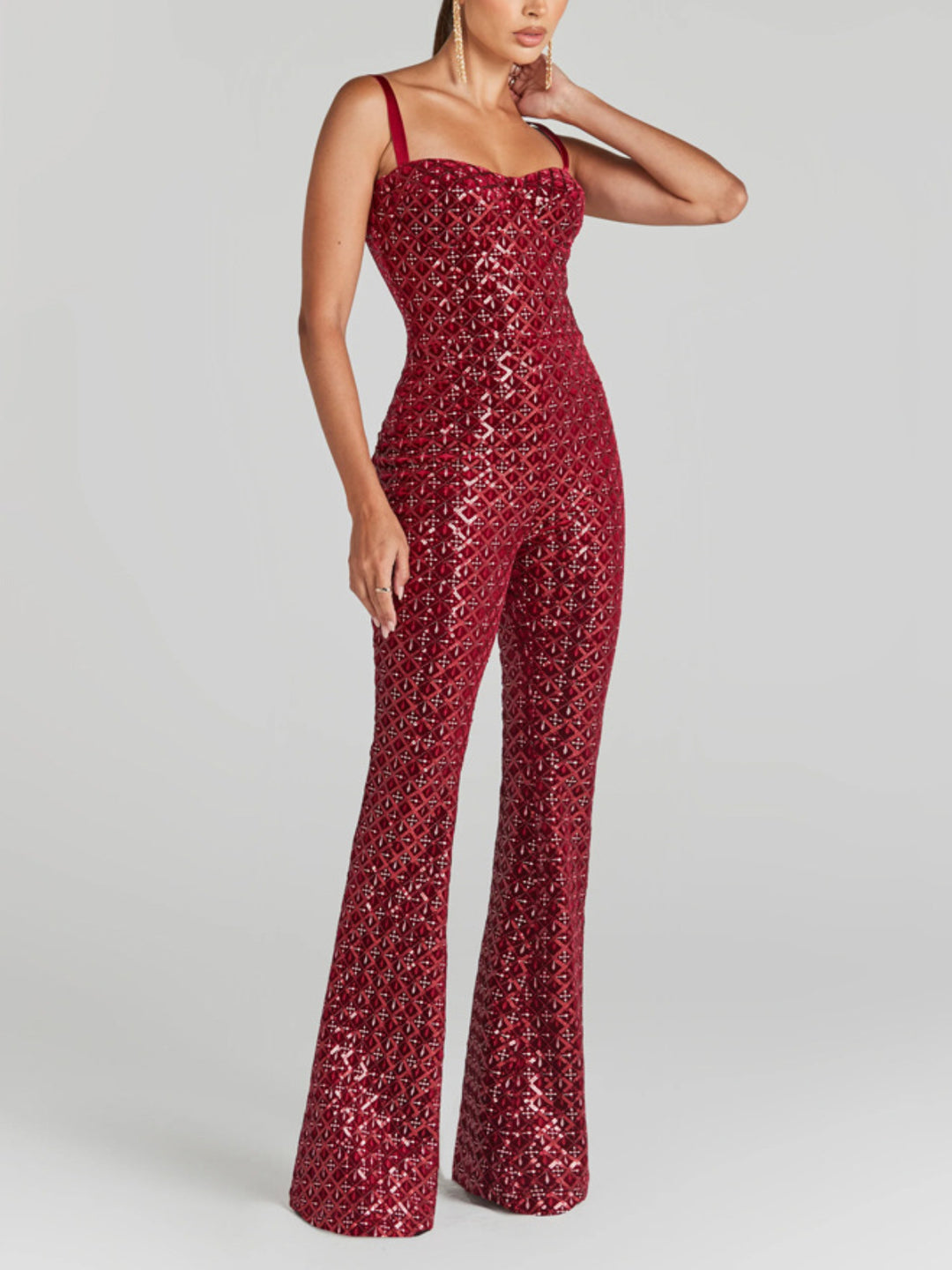 Rachel Sequin Suspender Micro-flare Pants