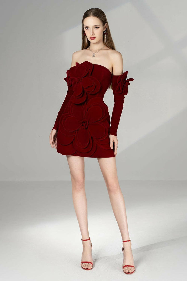 Romantic Three-dimensional Flower Mini Dress