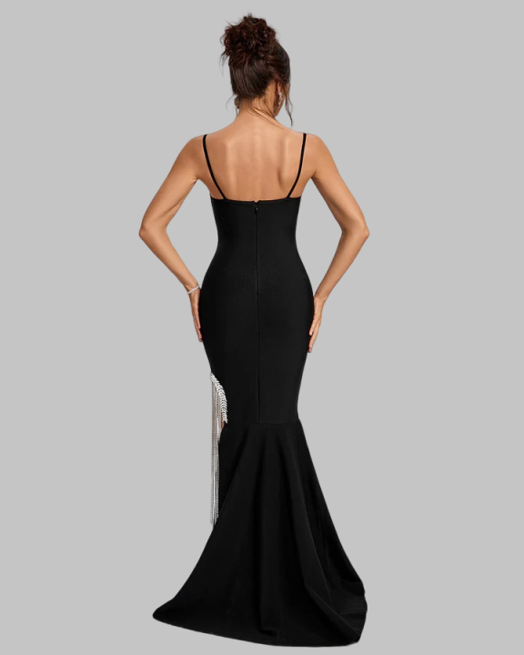 Elegant Tube Top Diamond Fringed Maxi Dress