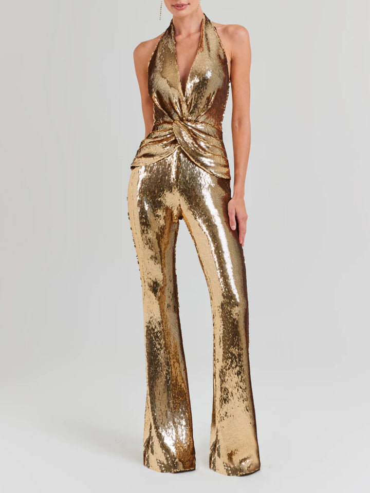 Fashion Sleeveless Neck Sequined Jumpsuit