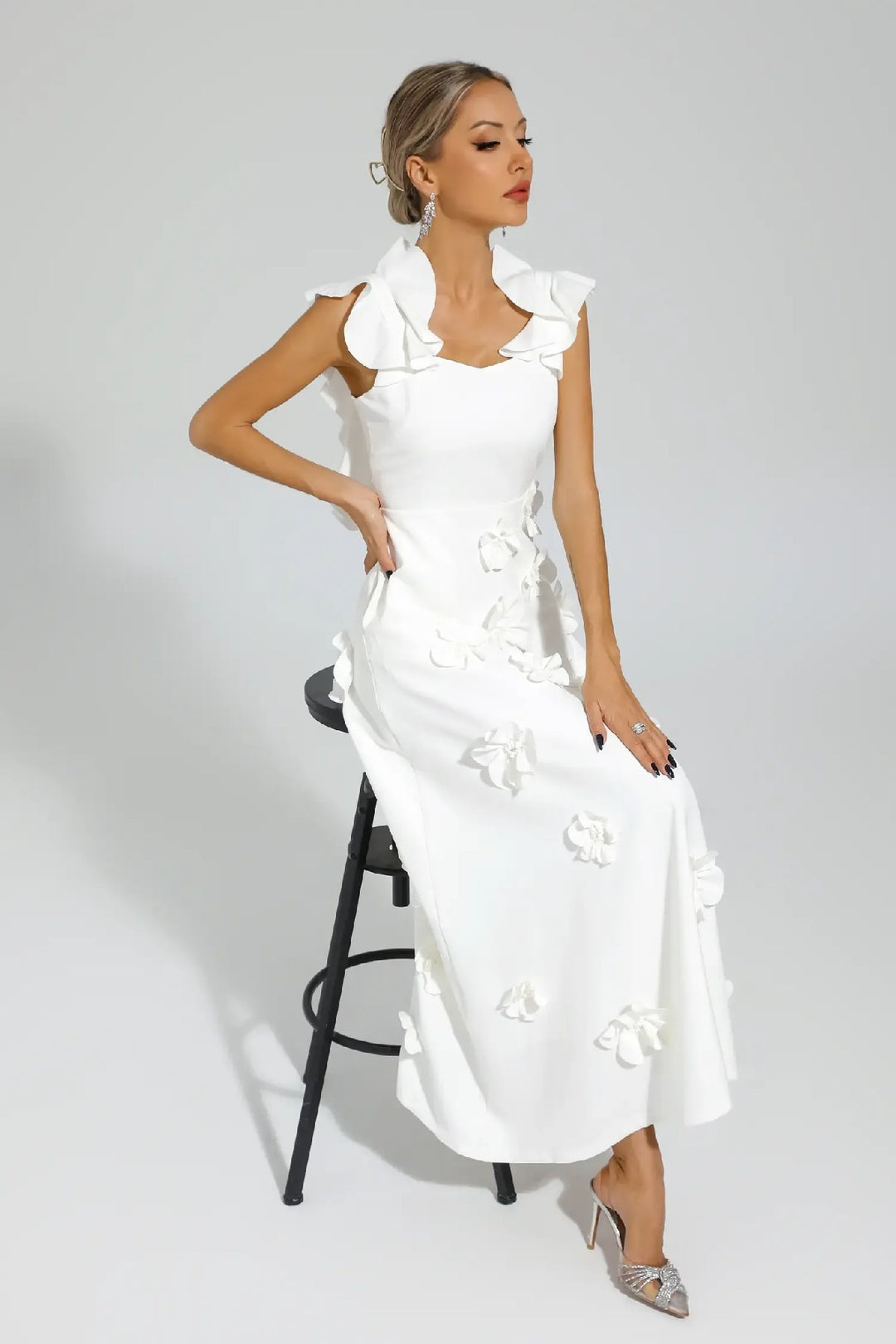 Elegant Solid Color Three-dimensional Flower Dress