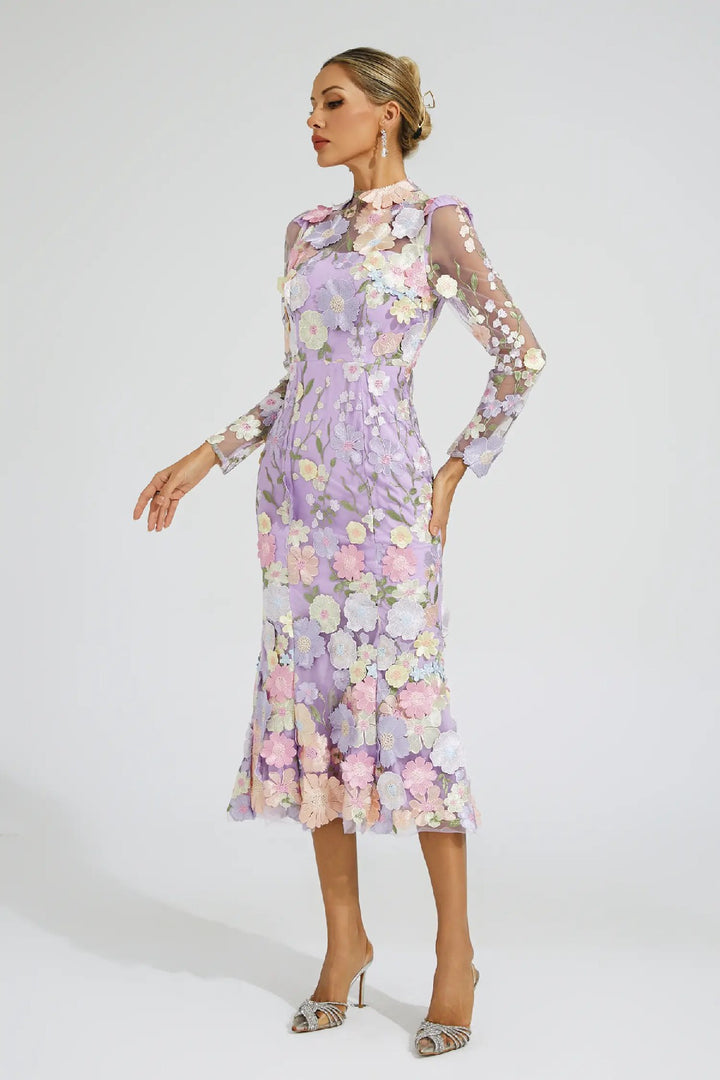 Elegant Embroidered Three-dimensional Flower Dress