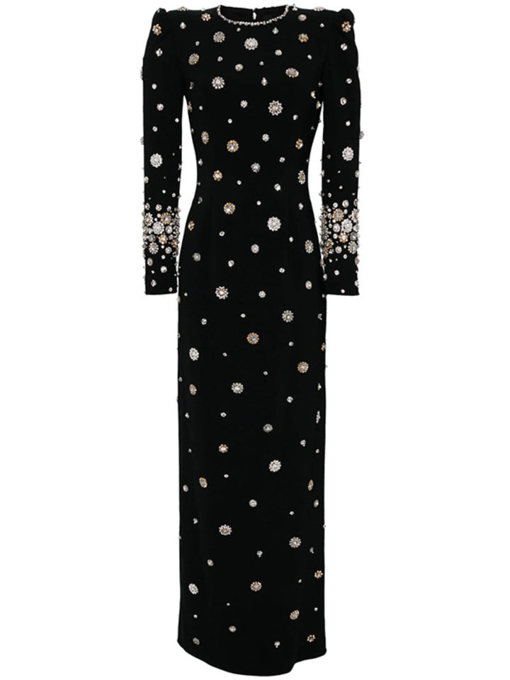 Pearl Bead Black Maxi Dress