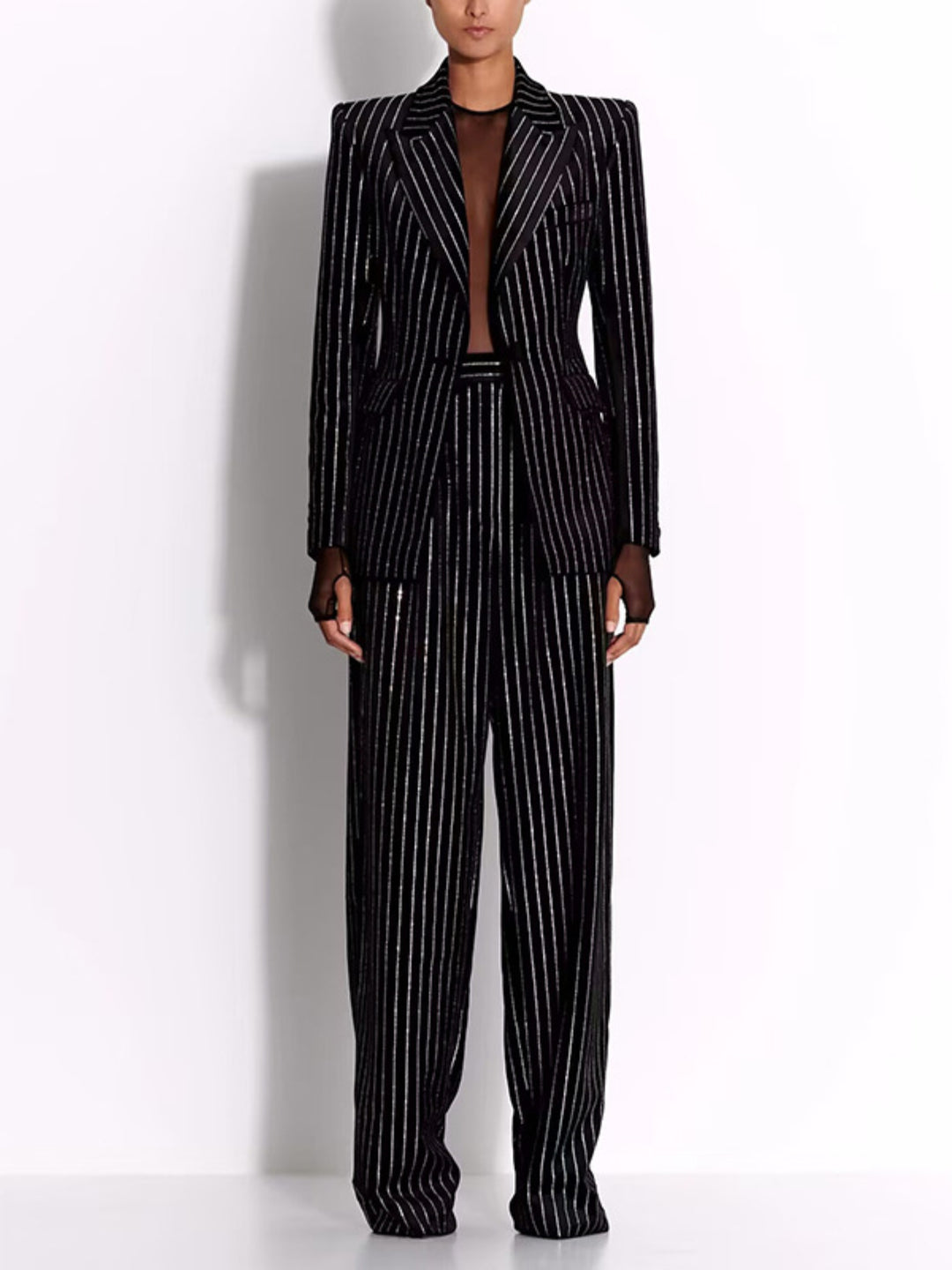 Temperament Hot Diamond Strip Suit Two-piece Set