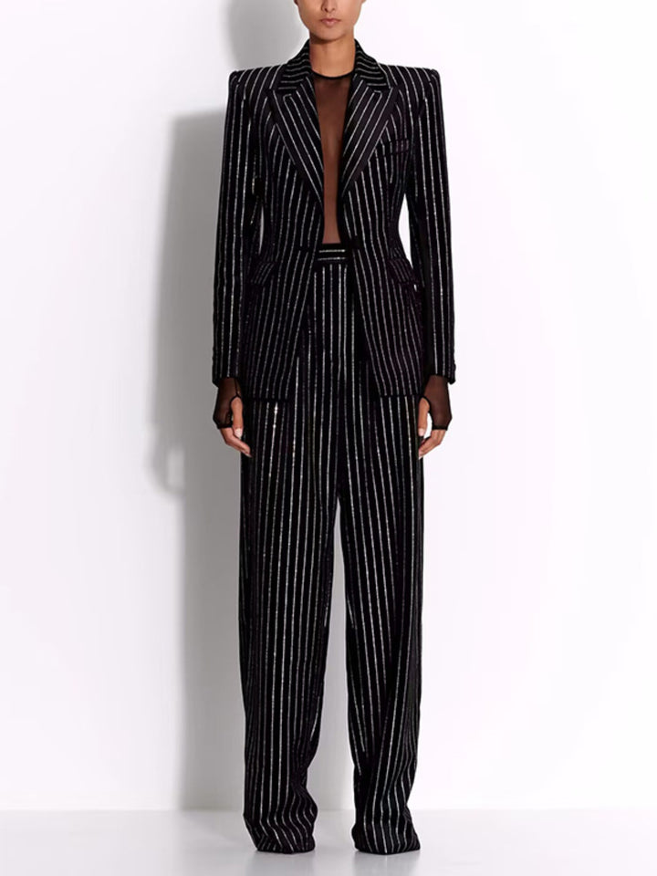 Temperament Hot Diamond Strip Suit Two-piece Set