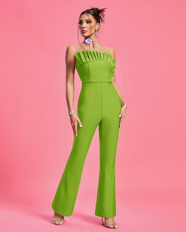 Simple Solid Color Tube Top Ruffled Jumpsuit