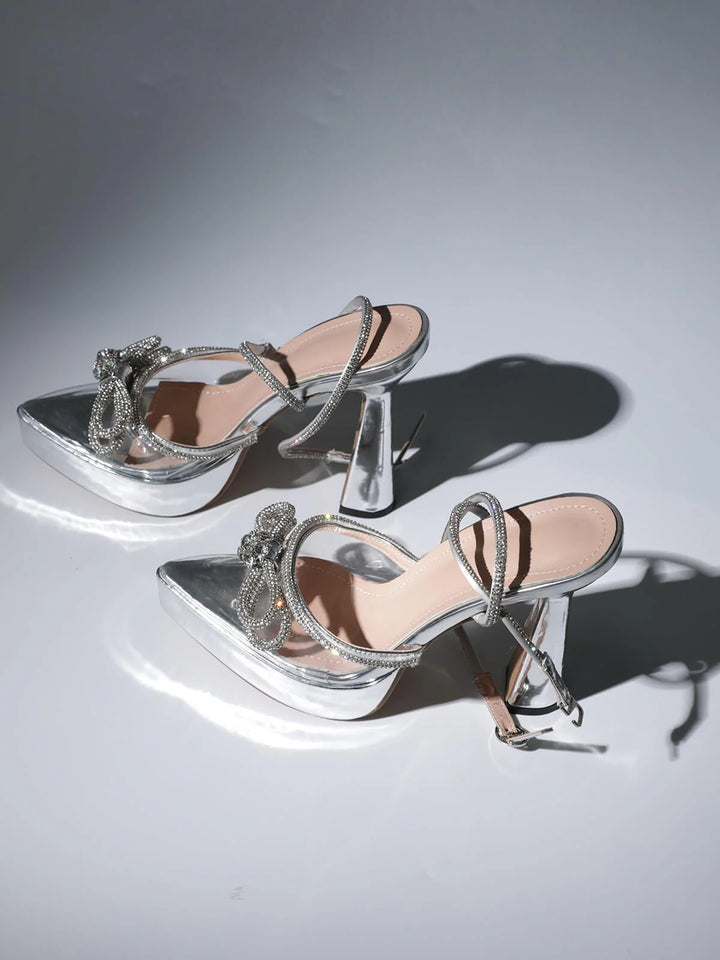 Bow Rhinestone Silver Sandals