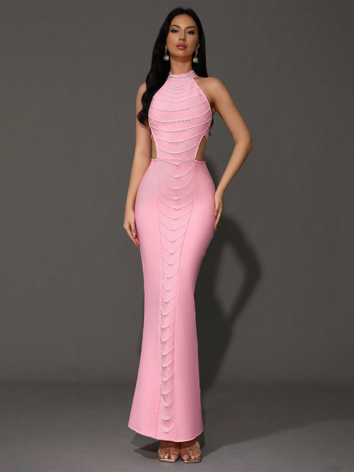 Pearl Chain Bandage Maxi Dress