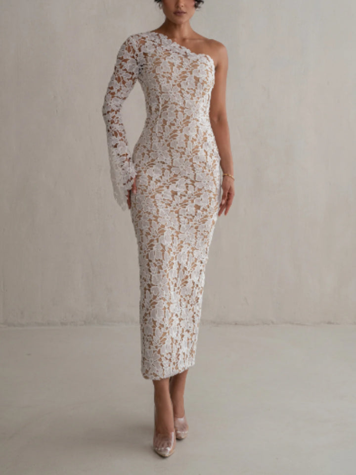 White Lace Shoulder Maxi Dress