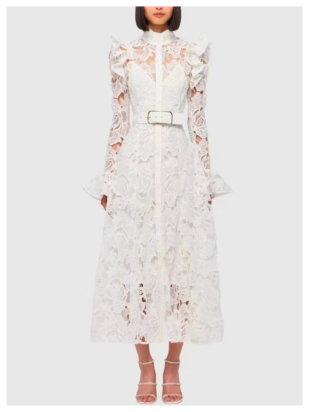 Emma Embroidery Long-Sleeved Hollow Dress