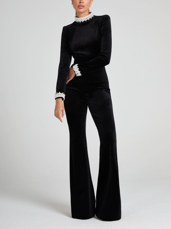 Pearl Black Velvet Jumpsuit