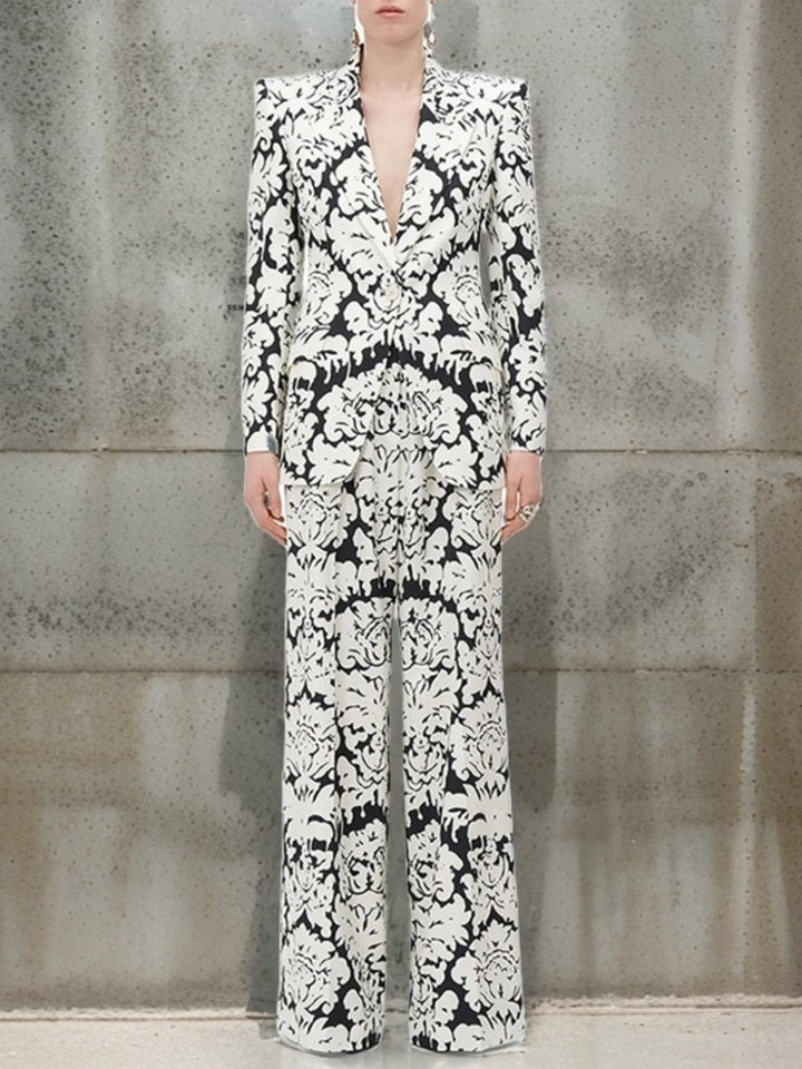 Vintage Off-white Printed Suit Two-piece Set