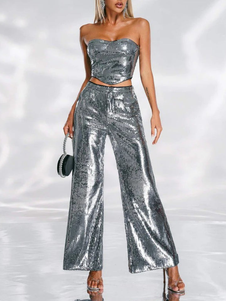 Elegant Tube Top Sequined Two-piece Set