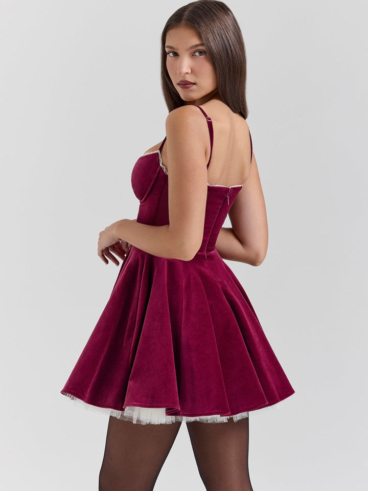 Red Velvet Suspender Mesh Mini Dress