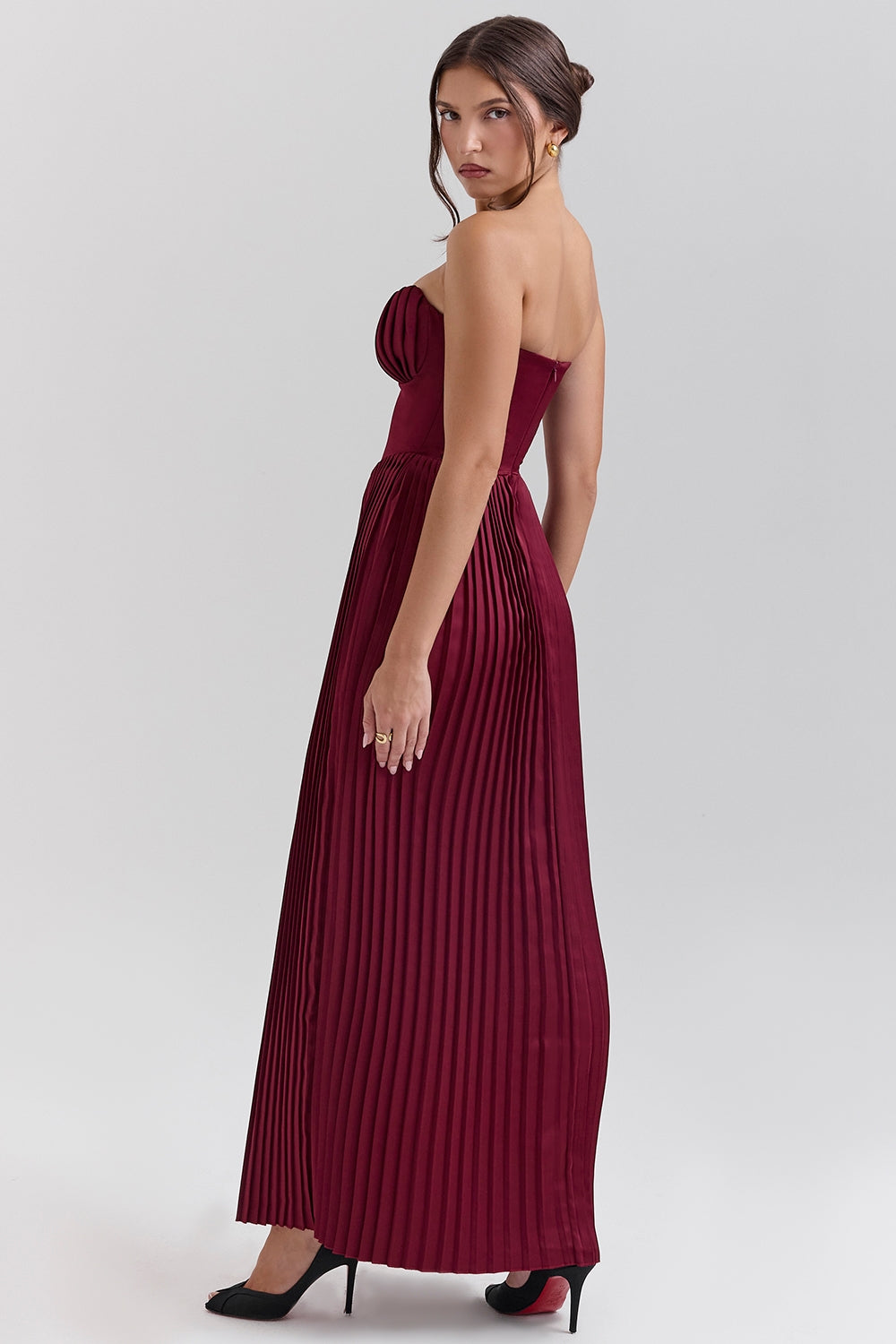 Tube Top Pleated Solid Color Maxi Dress