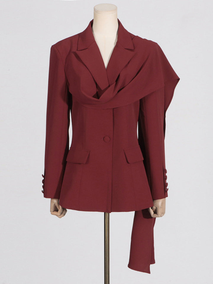 Solid Color Ribbon Spliced Blazer