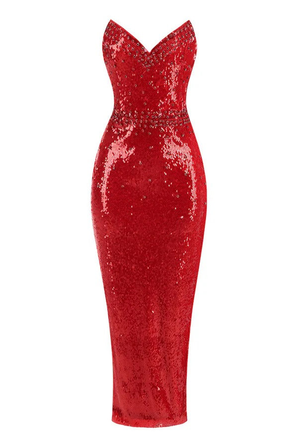 Fashion Beaded Sequin Midi Dress