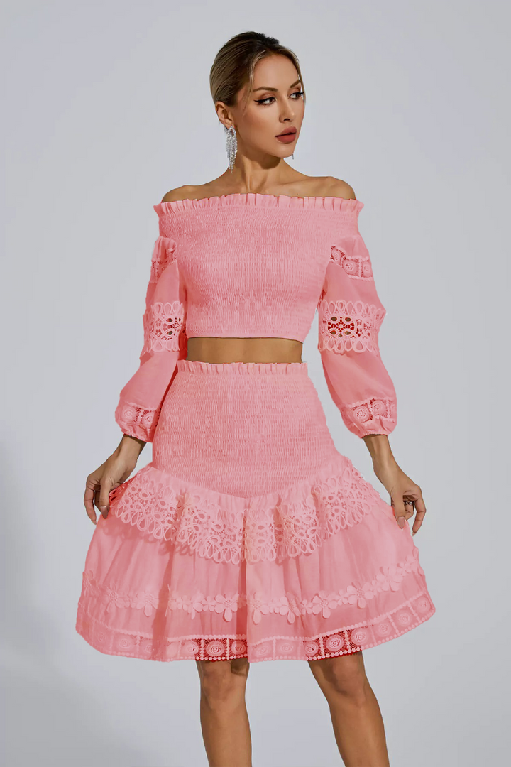 Fashion Embroidery Lace Ruffle Edge Two-piece Set