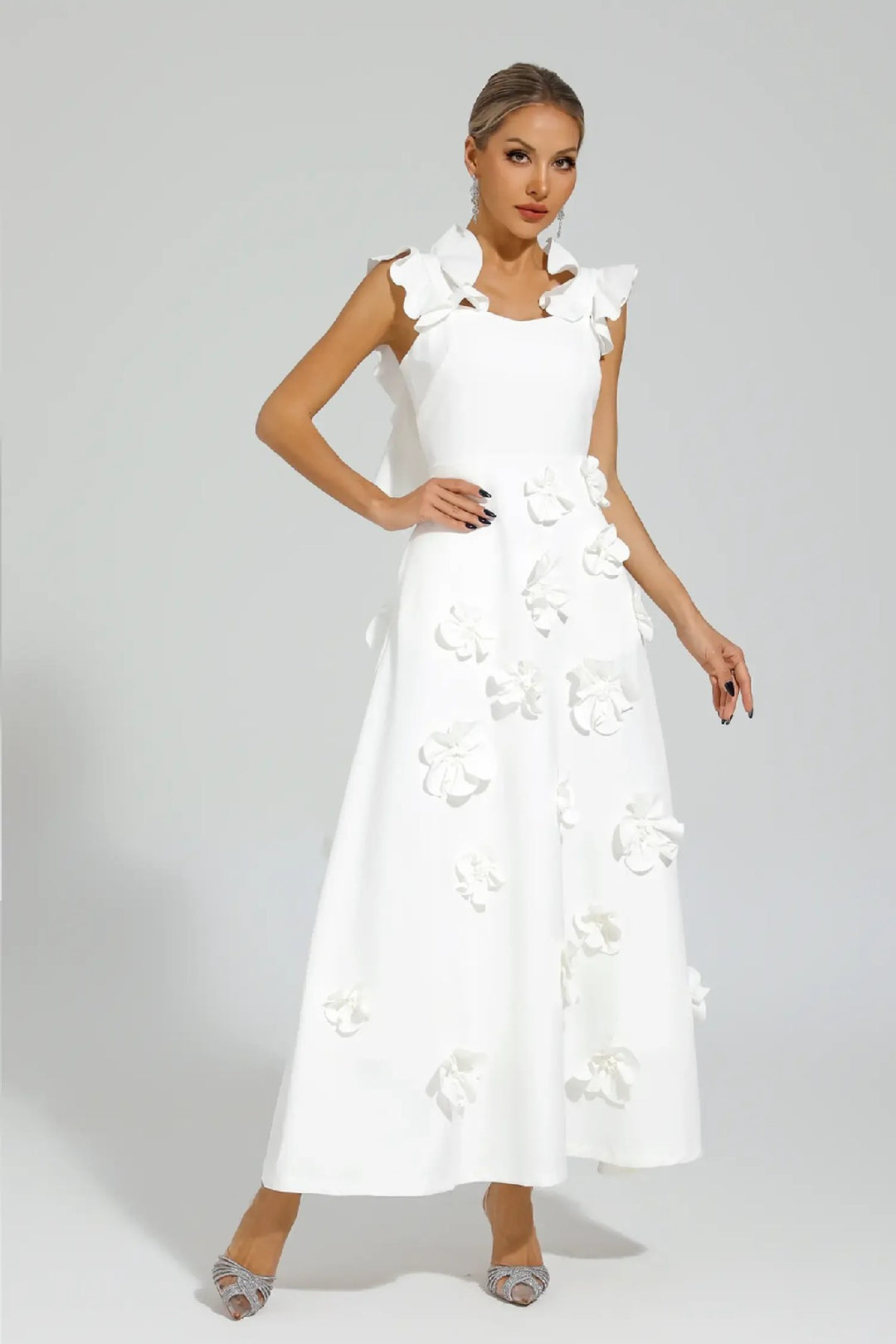 Elegant Solid Color Three-dimensional Flower Dress