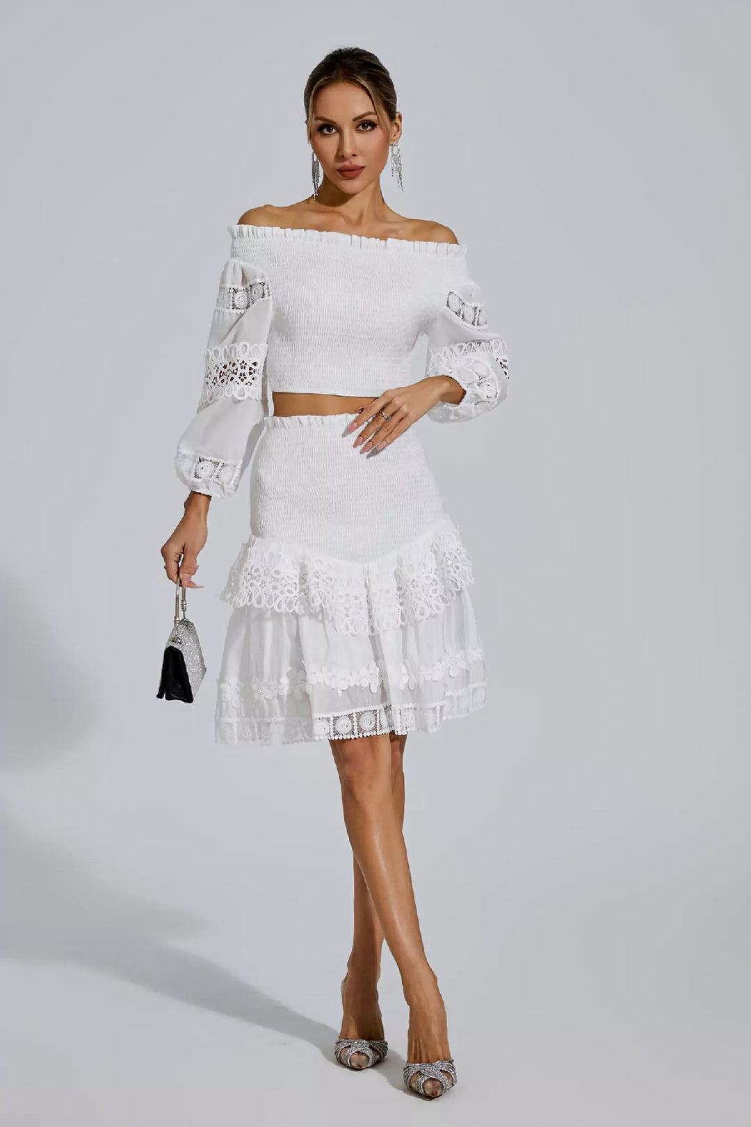 Fashion Embroidery Lace Ruffle Edge Two-piece Set