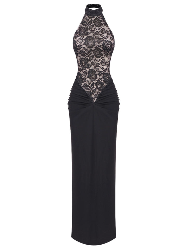 Hollow Lace Black Maxi Dress