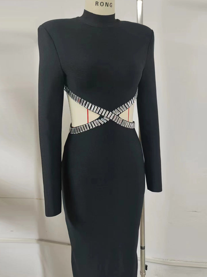 Black Diamond Backless Bandage Maxi Dress