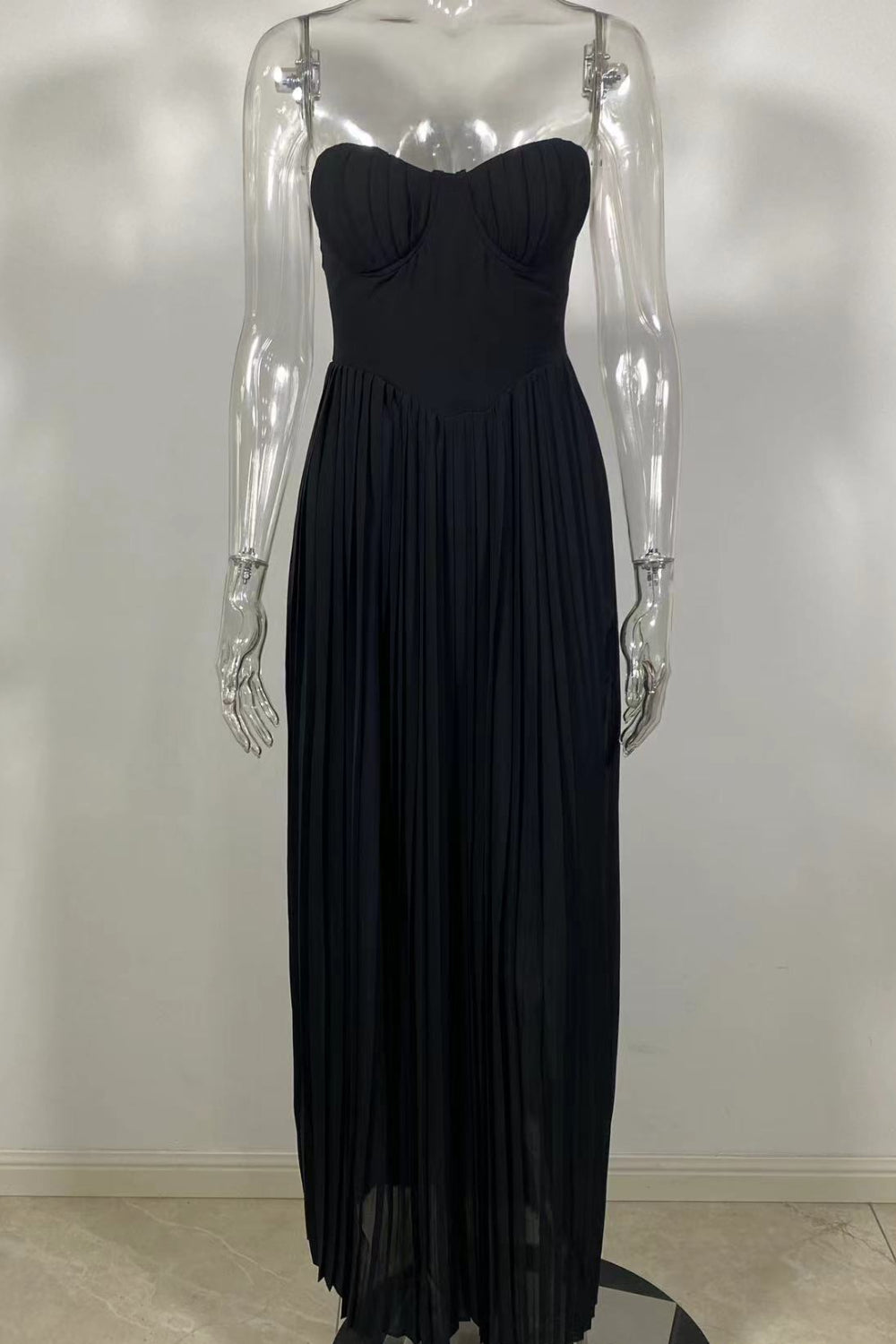 Tube Top Pleated Solid Color Maxi Dress